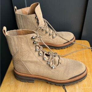 Marc Fisher Tan Crocodile-Embossed Ankle Boots